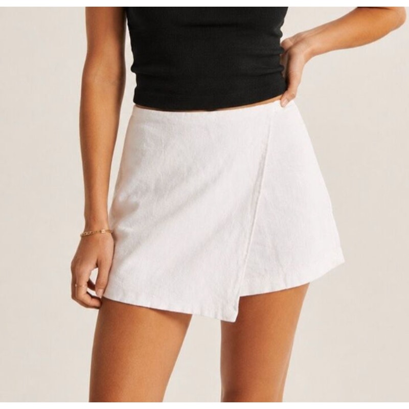 Abercrombie & Fitch Linen Blend Wrap Front Mini Skirt Skort White Medium