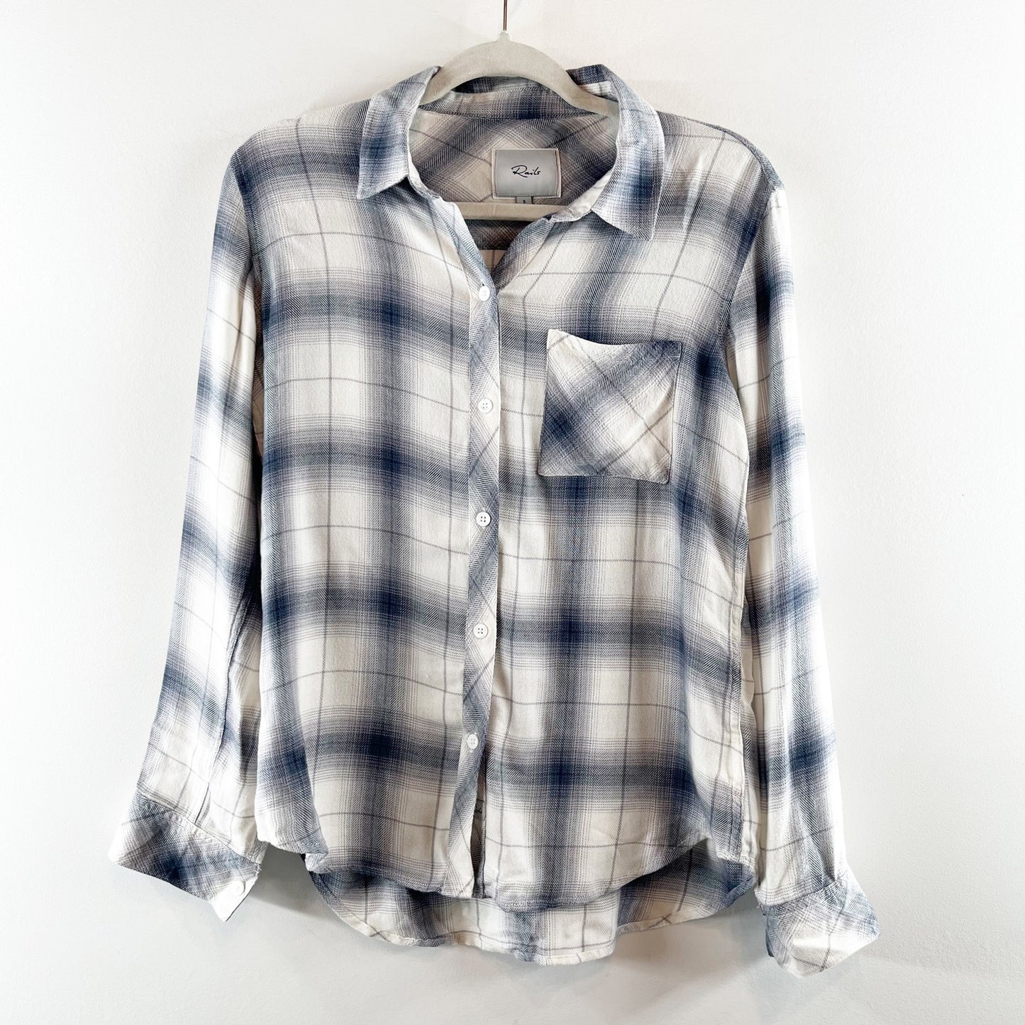 Rails Hunter Plaid Long Sleeve Chest Pocket Button-Down Shirt Sterling White S