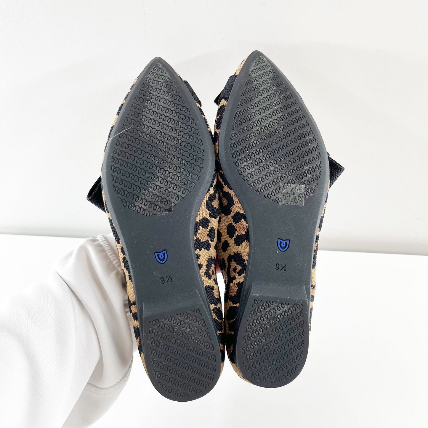 Rothy's The Bow Point II Flats in Sable Spot Leopard Tan Black 9.5