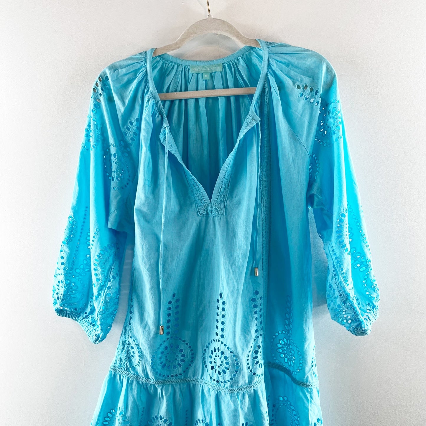 Melissa Odobash Ashley Cotton Swim Cover Up Mini Kaftan Dress Turquoise Medium