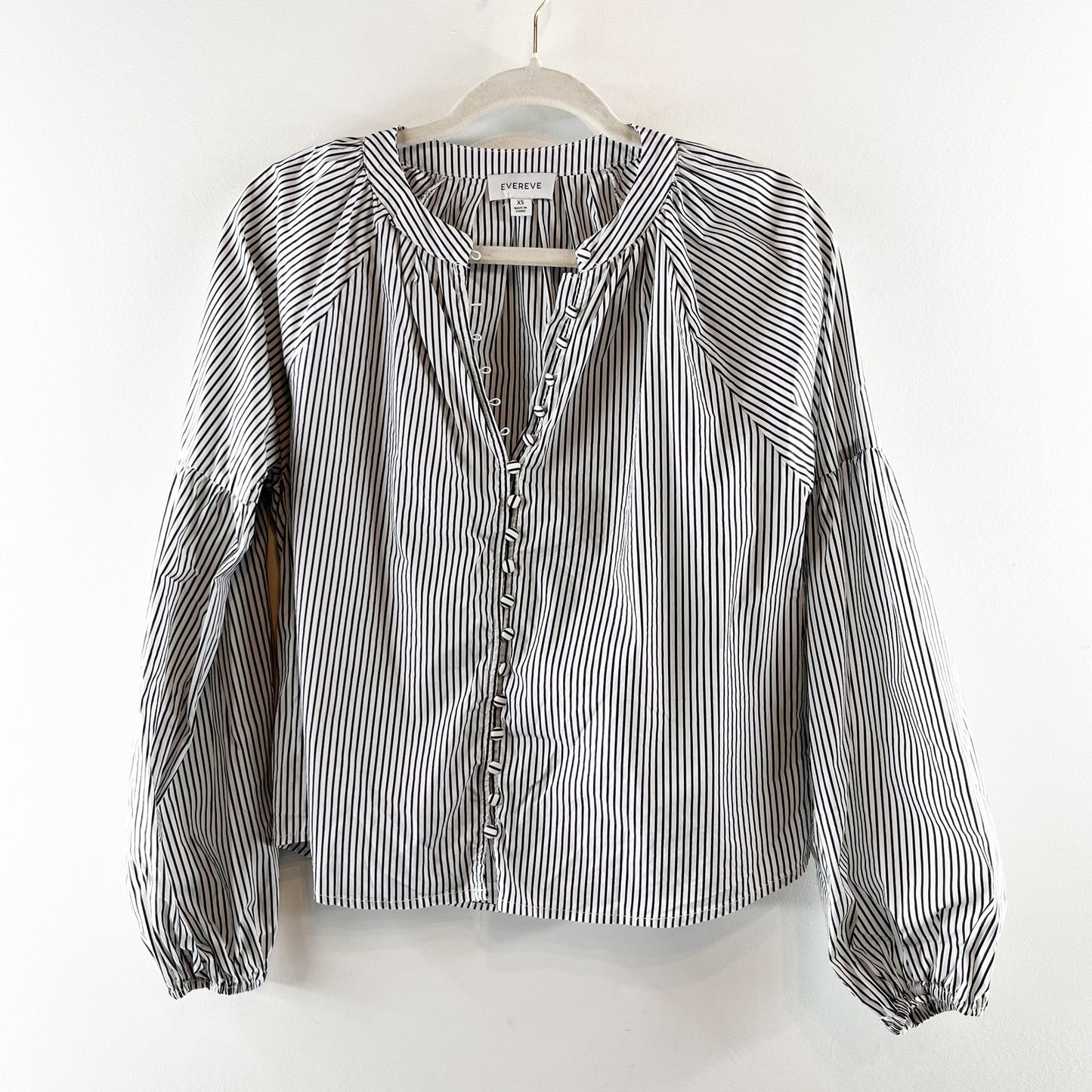 Evereve Sofia Striped Button Down Poplin Shirt Top Blue White XS