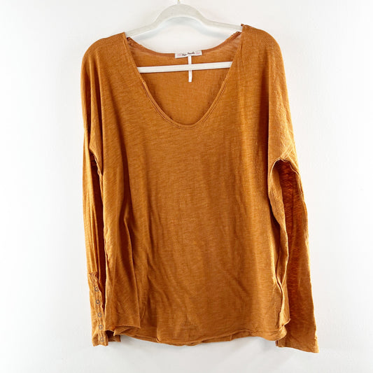 Free People Sienna Snap Cuff Scoopneck Oversized Tee Shirt Gold Bronze Medium