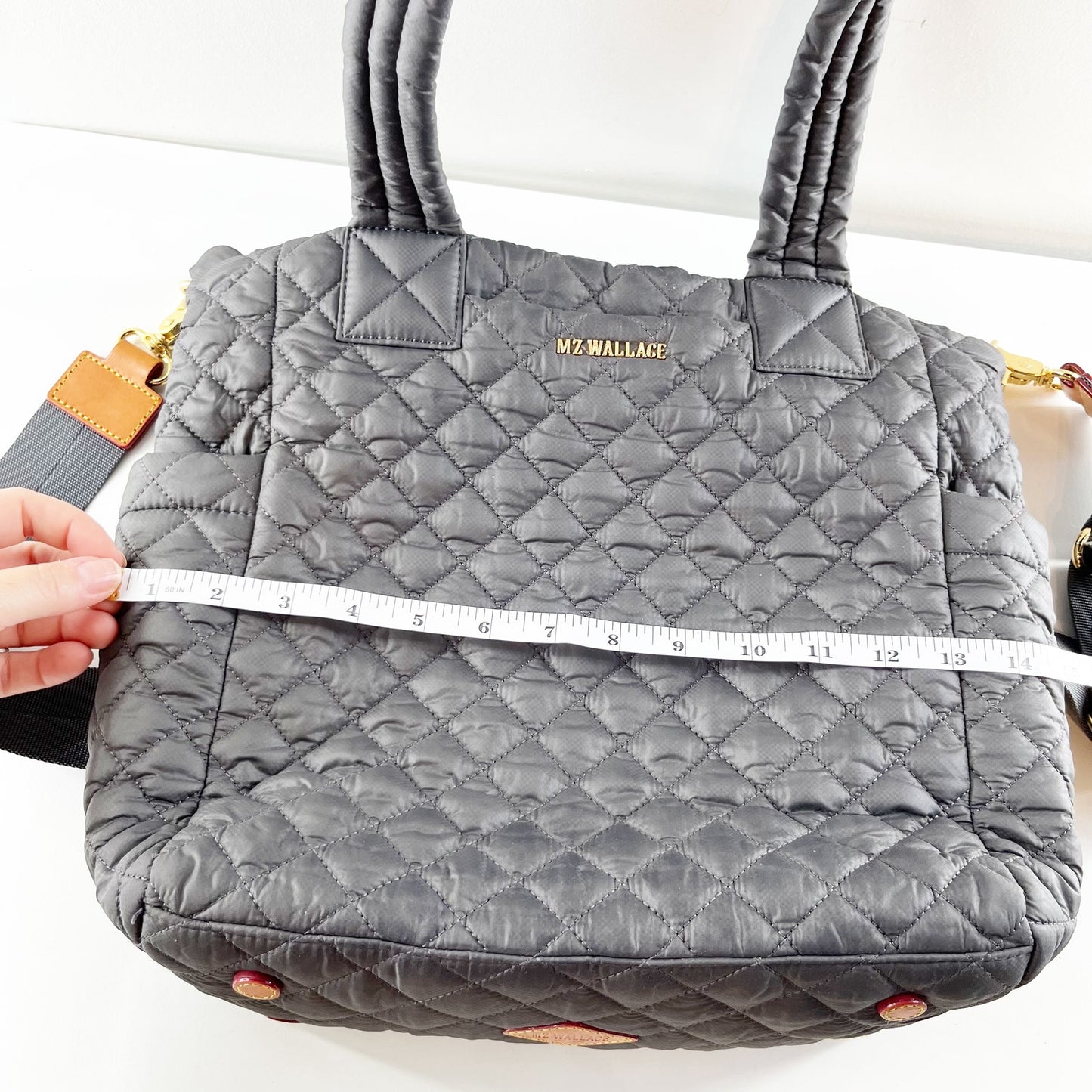 MZ Wallace Sutton Deluxe Quilted Tote Bag Purse Gray