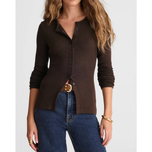 Madewell Textural Cutaway Crewneck Long Sleeve Cardigan Sweater Molasses Brown S