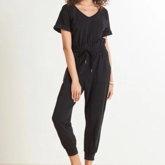 Roan + Ryan Evereve Sloan Short Sleeve Jogger Jumpsuit Black XS