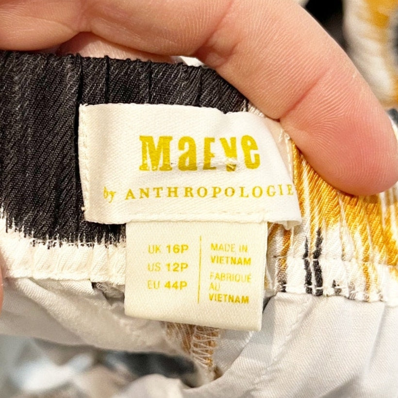 Anthropologie x Maeve Wellesley Ikat Print Wide Leg Trouser Pants Black 12 P