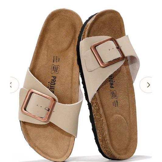 Project Cloud Ibiza Genuine Leather Slide Buckle Sandals Sandcastle Tan 8.5