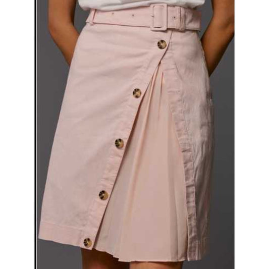 Anthropologie Pleated Button Detail Belted Mini Skirt Pink 6