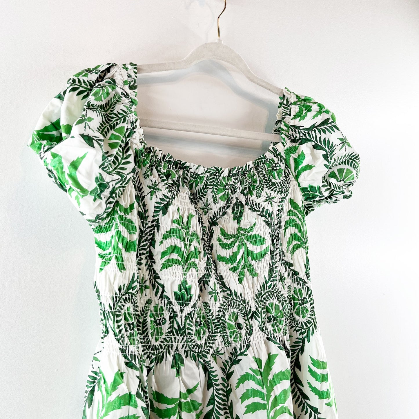 H&M Off The Shoulder Poplin Printed Midi Sundress Green XL