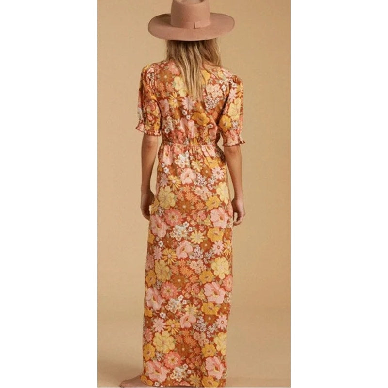 BILLABONG  x The Salty Blonde Hello There Puff Sleeve Seersucker Maxi Dress XS