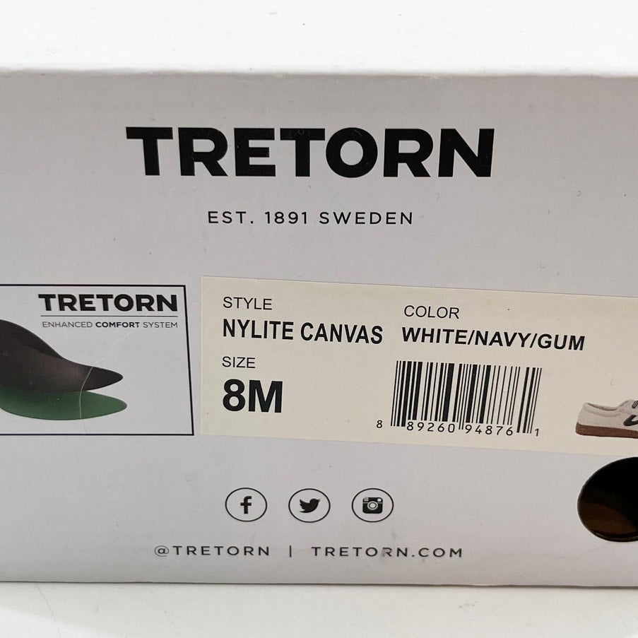 Tretorn Nylite Canvas Lace Up Low Top Sneakers White Navy Blue Gum 8