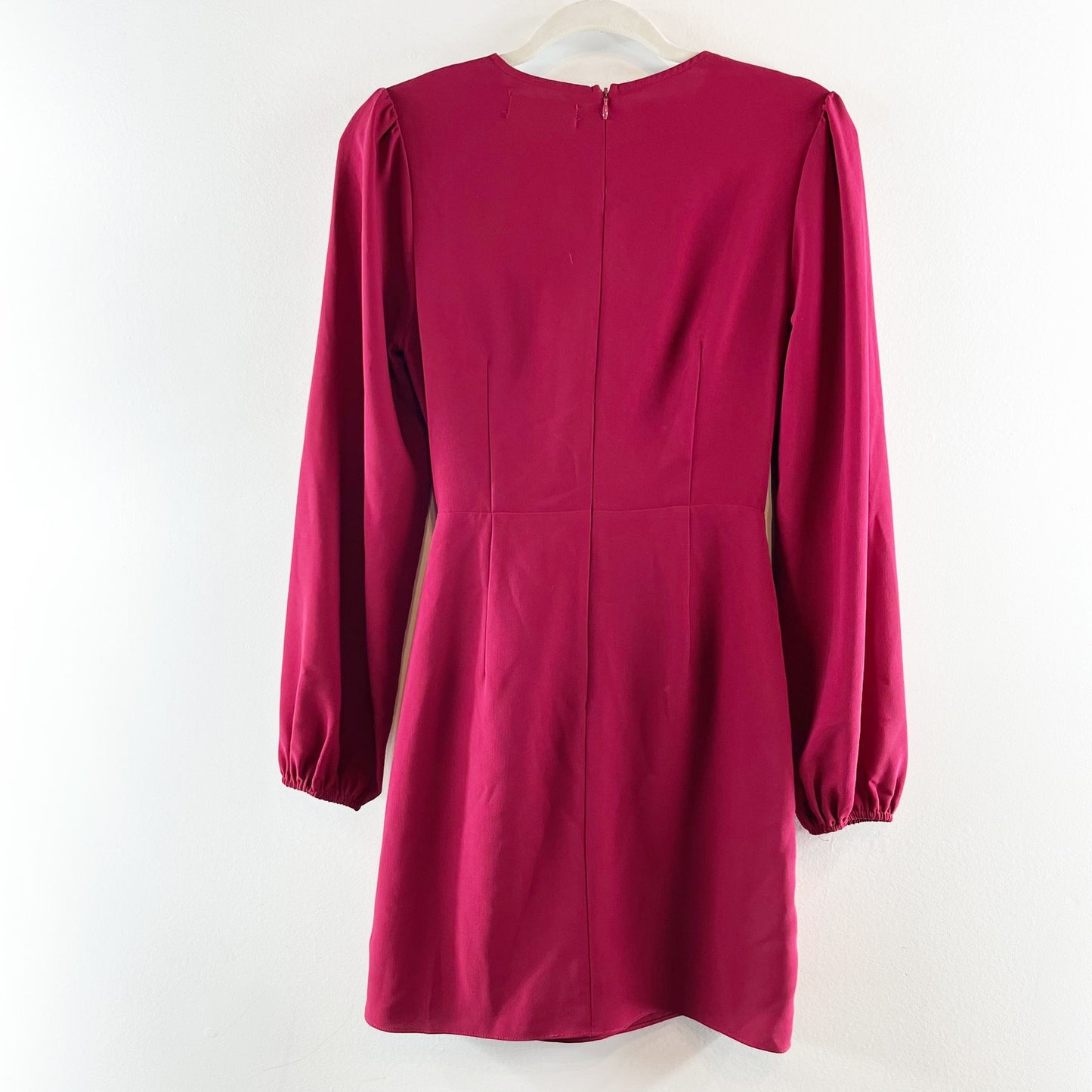 Lulus Believe It or Knot Long Sleeve Tie-Front Skater Dress Wine Red Small