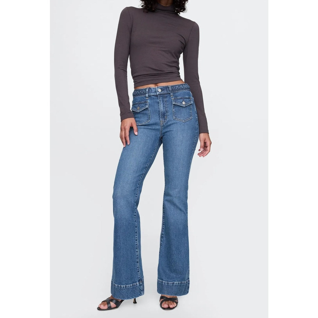GAP High Rise '70s Flare Leg Braided Waist Jeans Blue 30 / 10