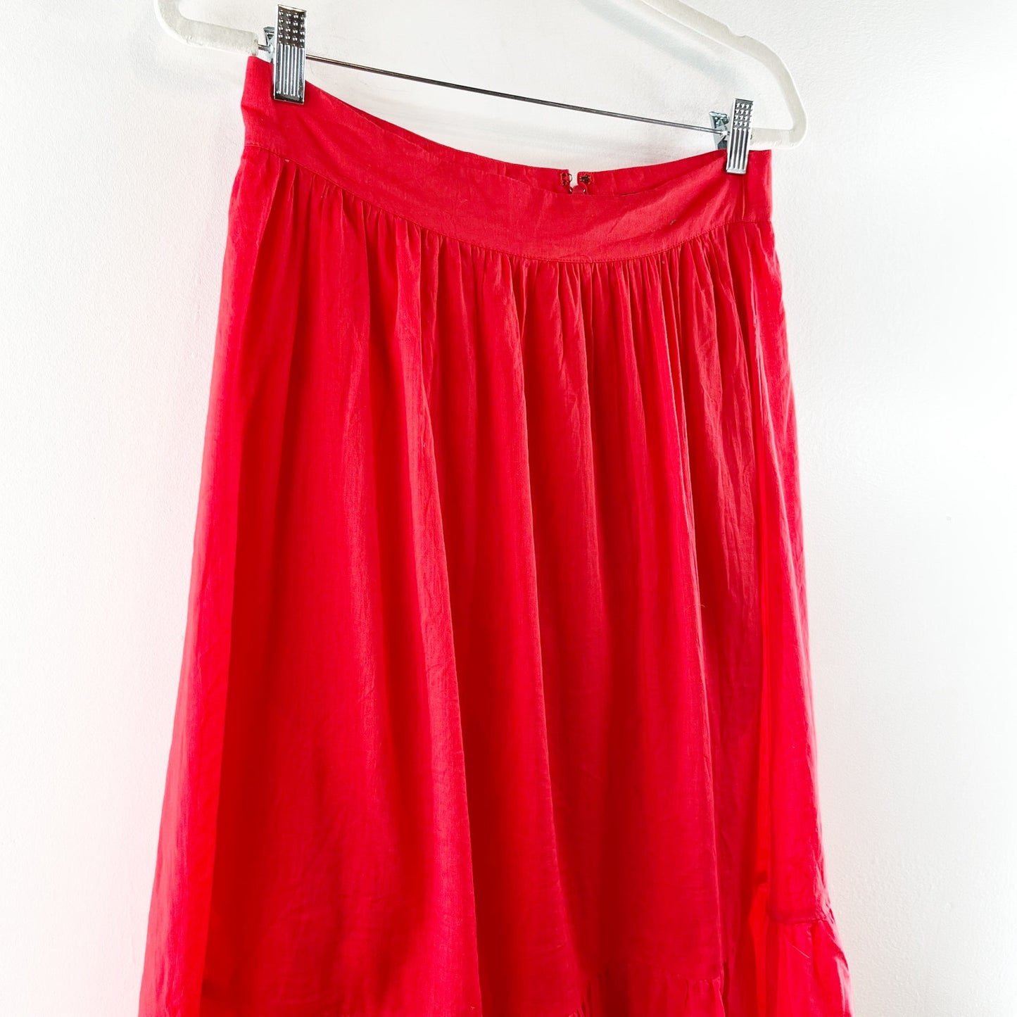 Ann Taylor Embroidered Hem Cotton Midi Peasant Skirt Red 6 Petite