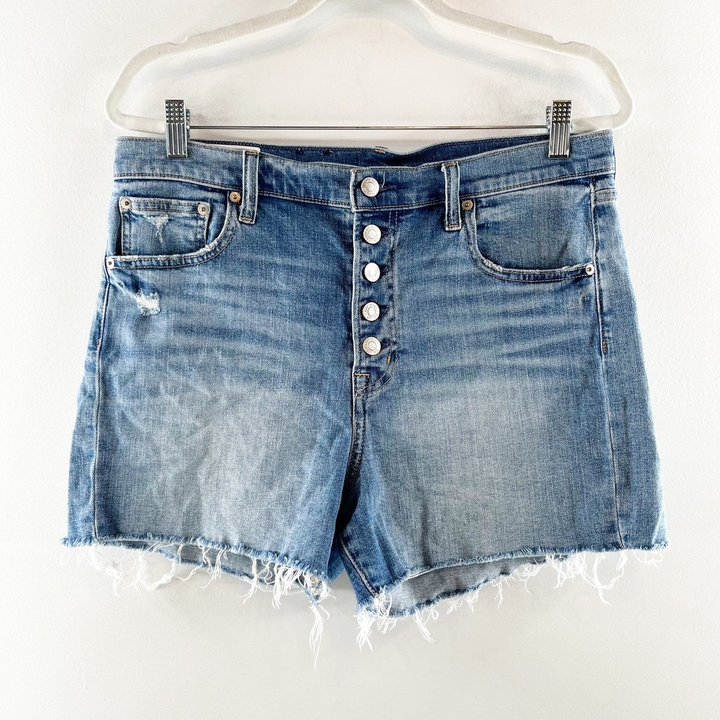 Gap Denim Button Fly High Waisted 4" Jean Short Medium Light Indigo 31 / 12