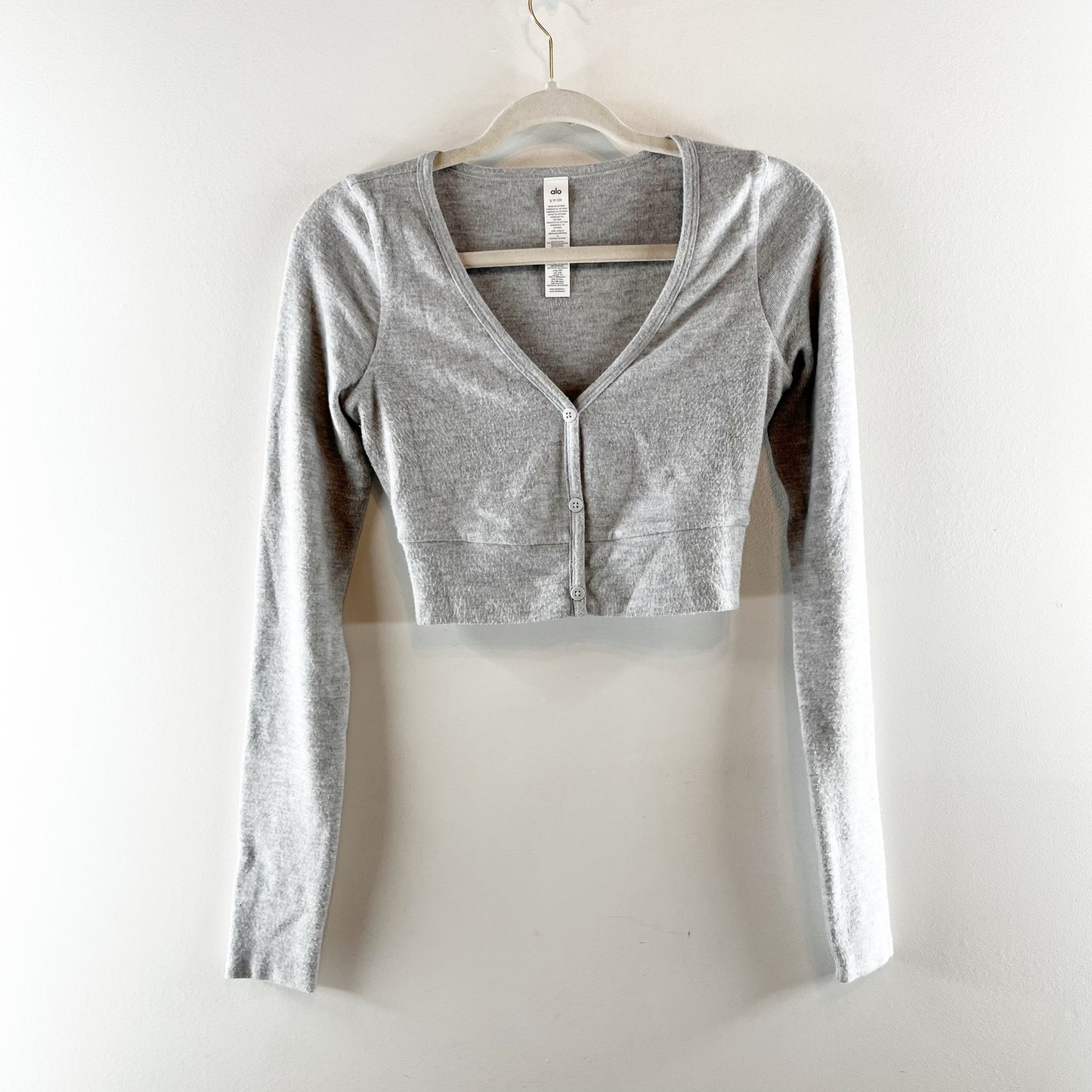 Alo Yoga Alolux Cropped Me Time Cardigan Sweater Athletic Heather Grey Small