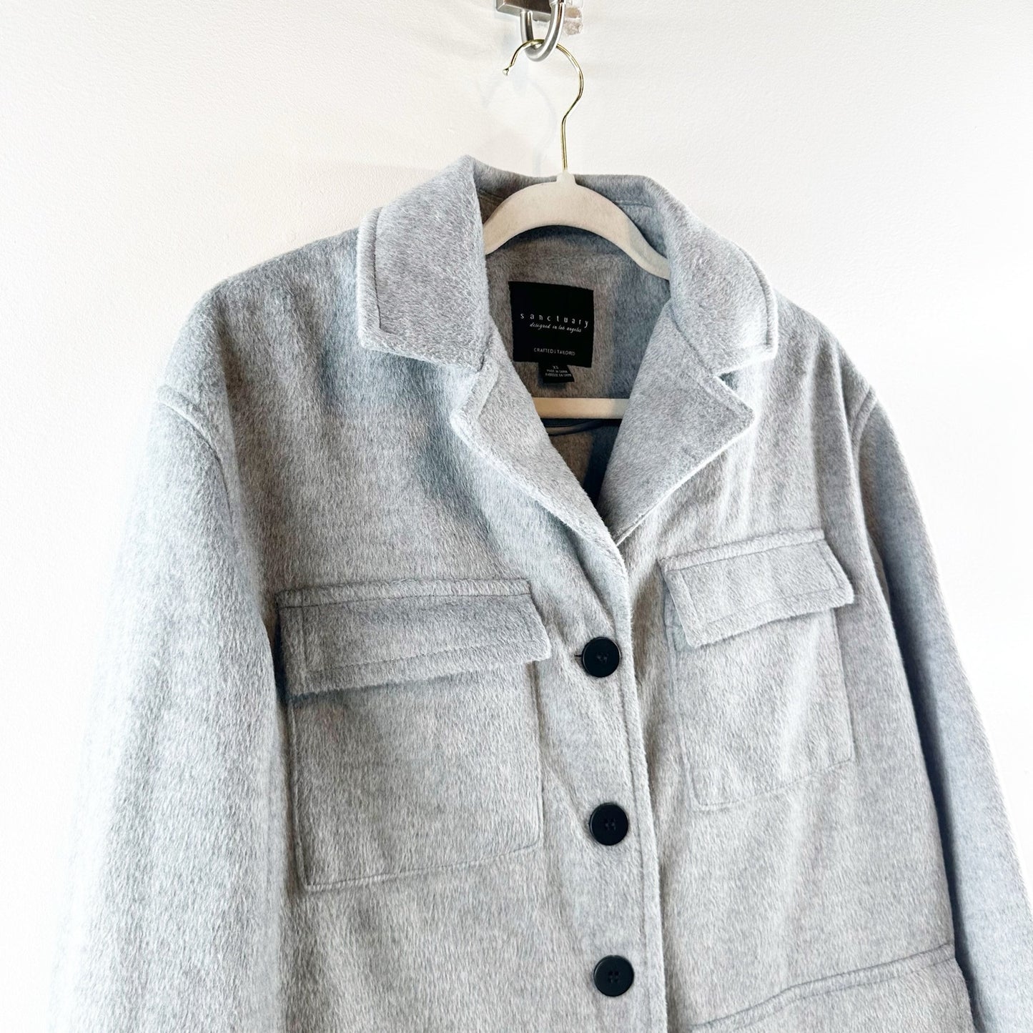 Sanctuary Fisher Car Long Sleeve Buttoned Oversized Coat Jacket Gray Medium