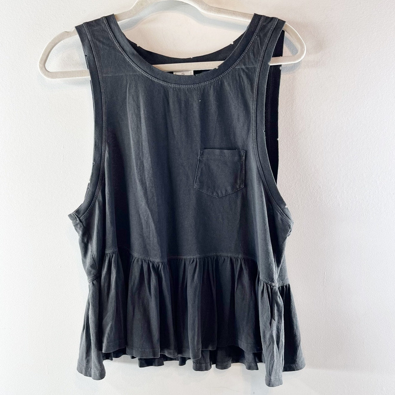 Free People Continental Sleeveless Scoopneck Peplum Tank Top Washed Black Small