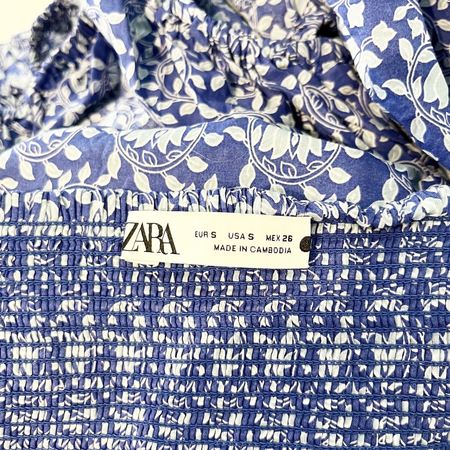 ZARA Printed Short Puff Sleeve Mini Babydoll Dress Blue Small