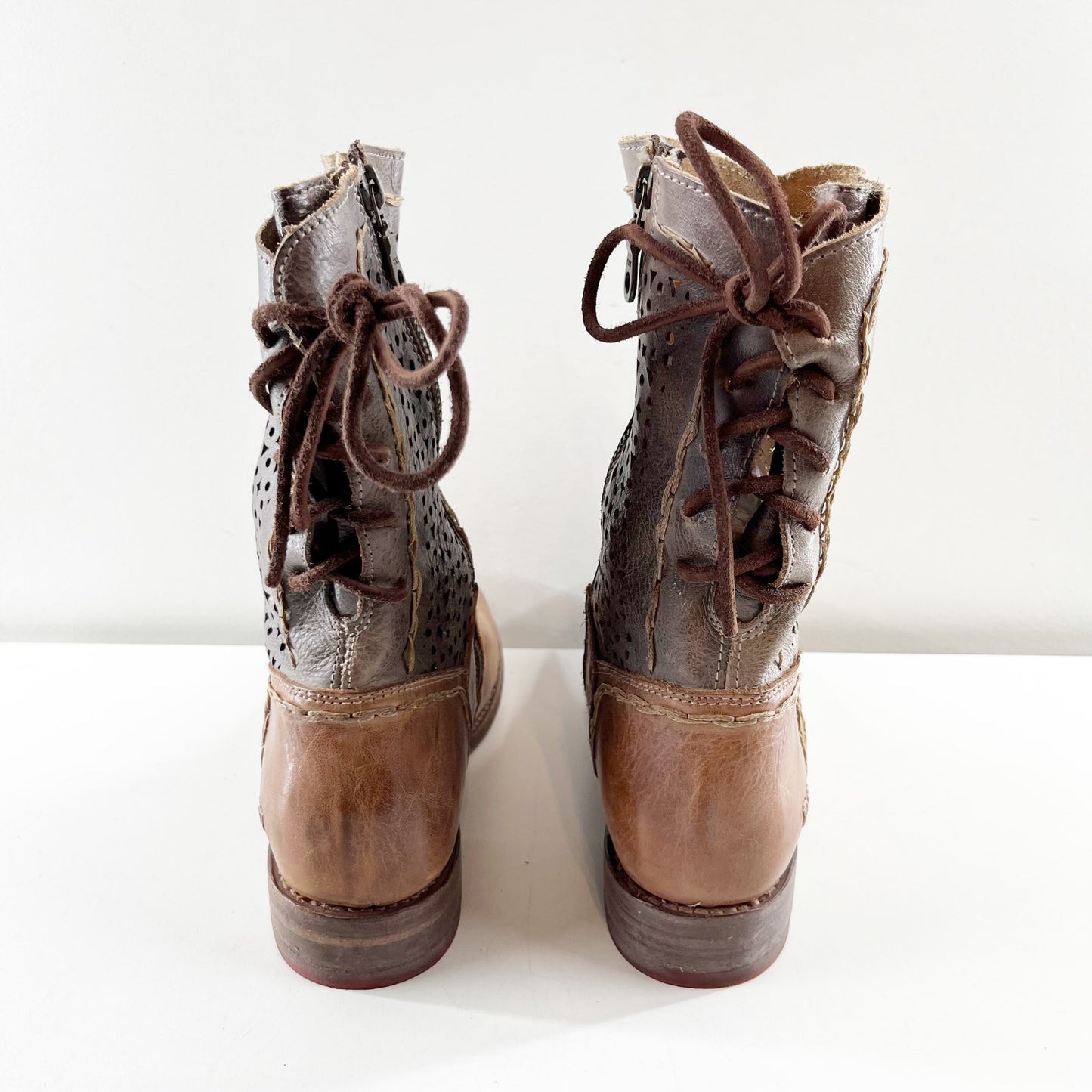 Bed Stu Cheshire Lace-Up Ankle Boots Tan Rustic Taupe Brown Leather 9.5