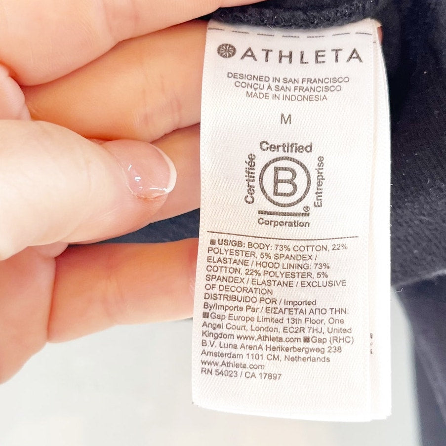 Athleta Forever Fleece Cropped Full Zip Hoodie Sweatshirt Black Medium
