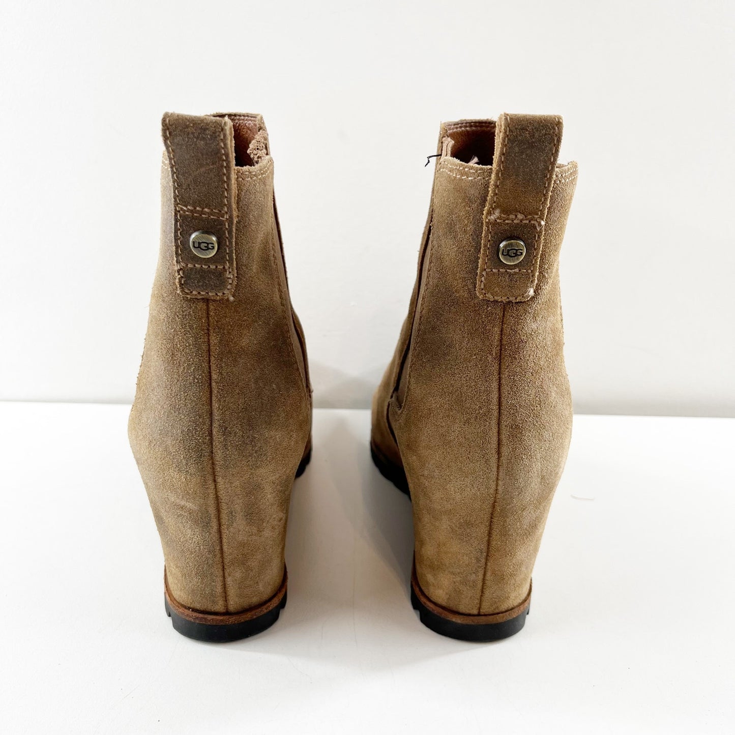 UGG Pax Pull On Suede Hidden Wedge Waterproof Boots Booties Brown 10