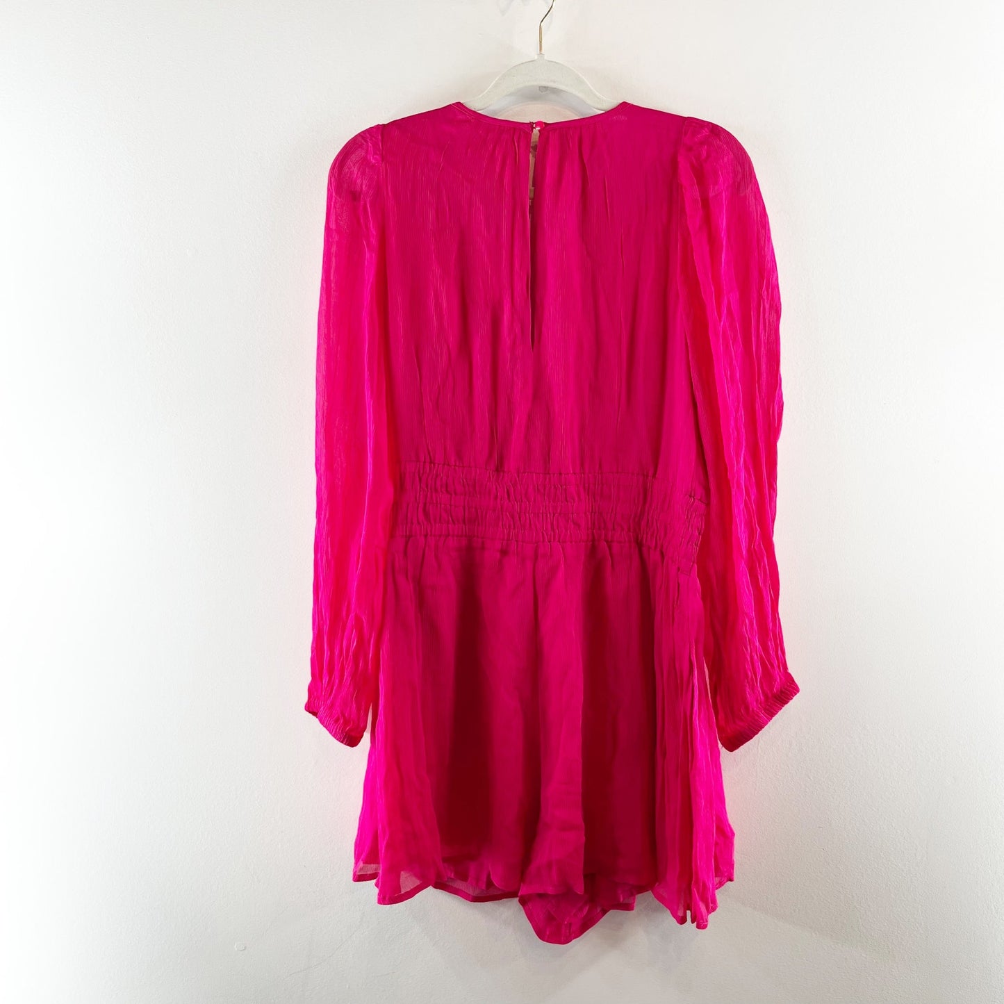Anthropologie The Somerset V-Neck Long Sleeve Short Romper Hot Pink Medium