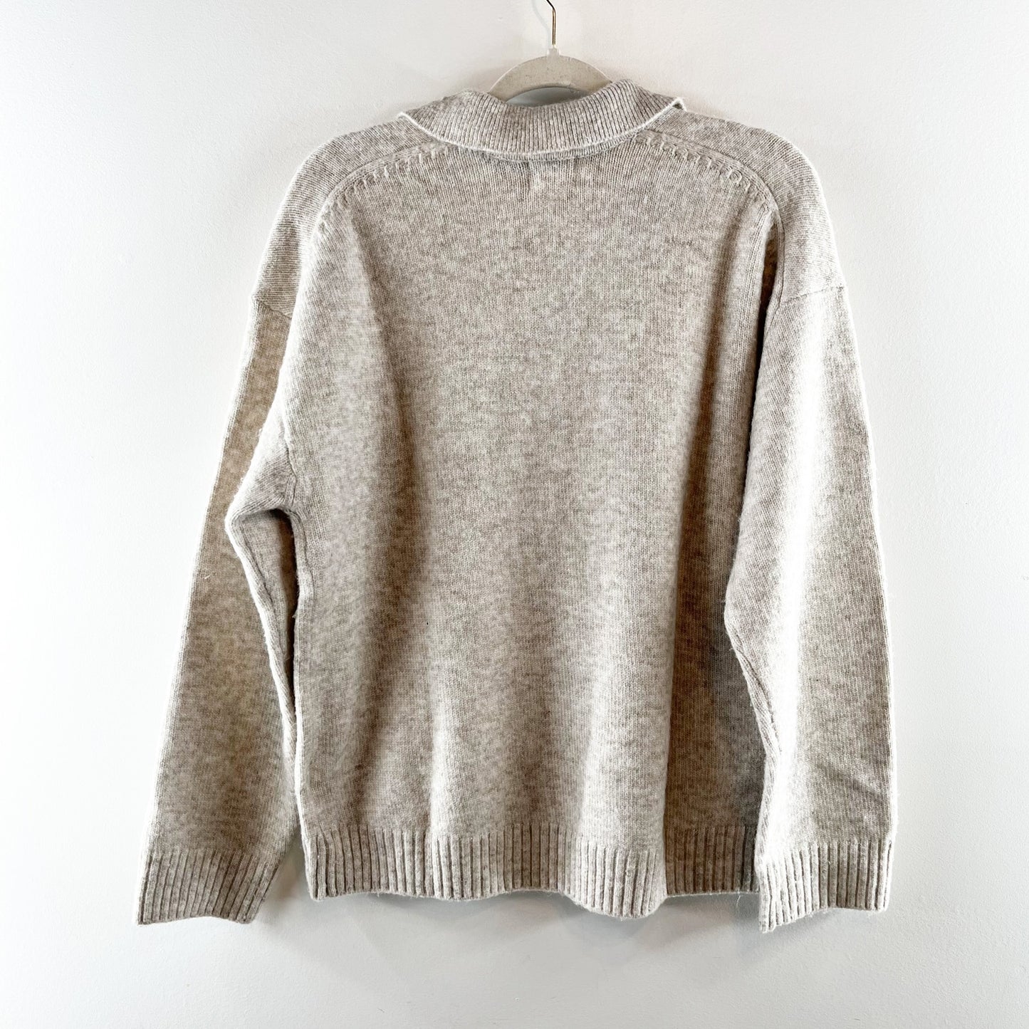 H&M Fine Knit Long Sleeve Polo Collared Pullover Sweater Tan Beige XS