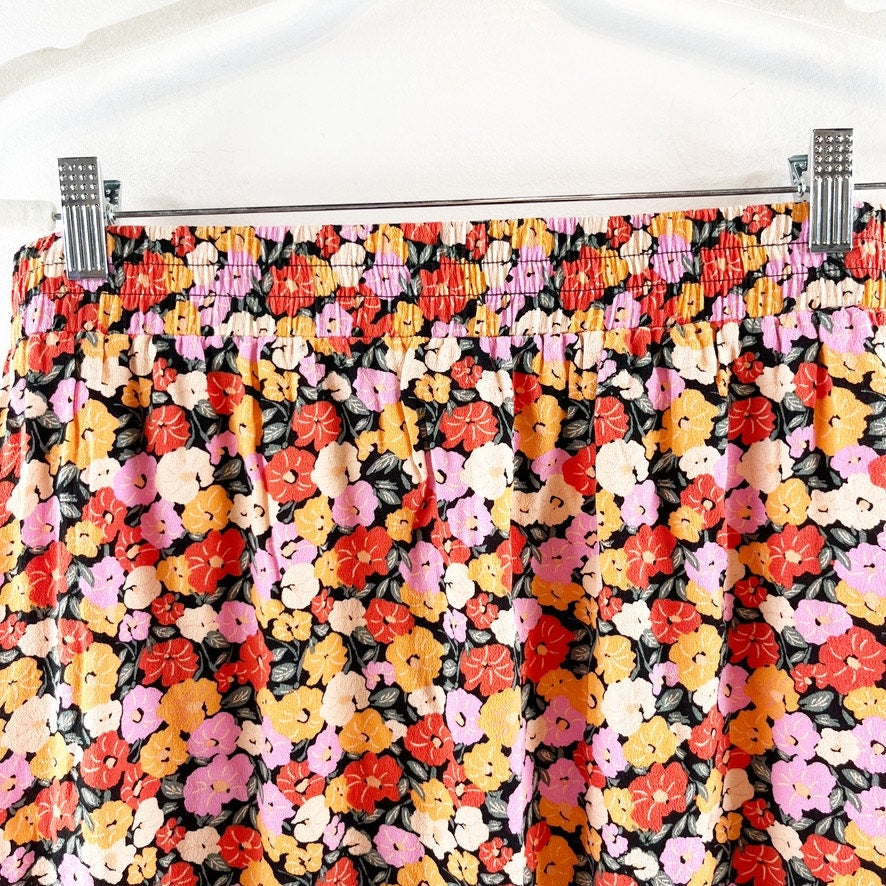 LOFT Pull On Floral Flounce Ruffle Hem Mini Skirt Pink White Yellow Large Petite