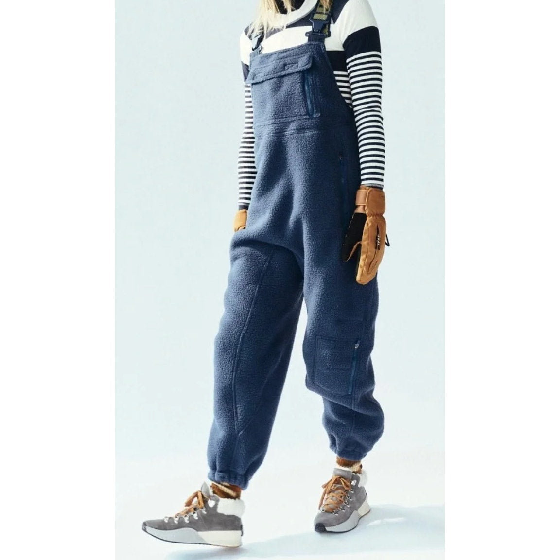 FP Movement Hit The Slopes Salopette Bib Fleece Overalls Blue Yellow XS