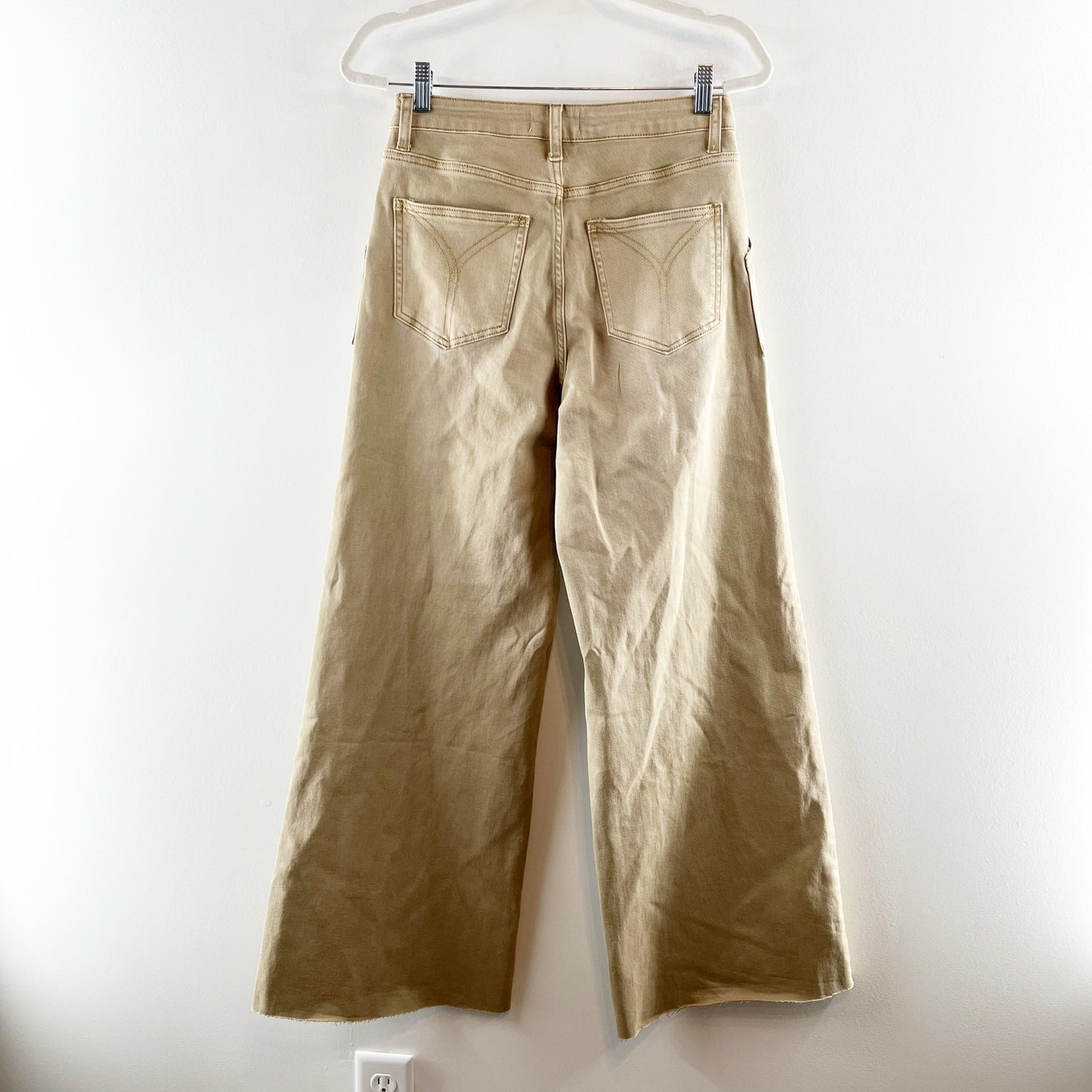 Bayeas Raw Hem High Waist Utility Wide Leg Jeans Faded Khaki Tan 28