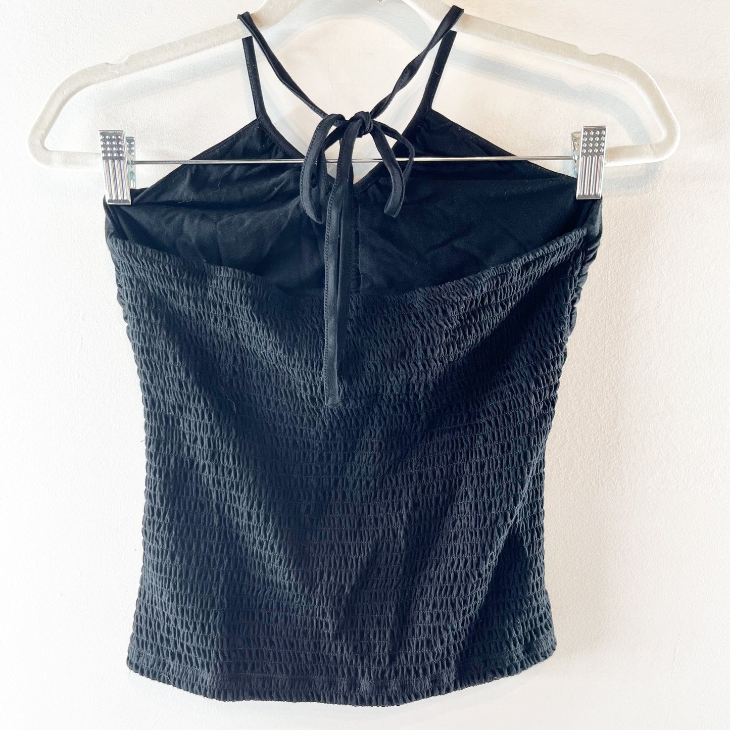 Evereve Ruched V Neck Halter Tank Top Black Small