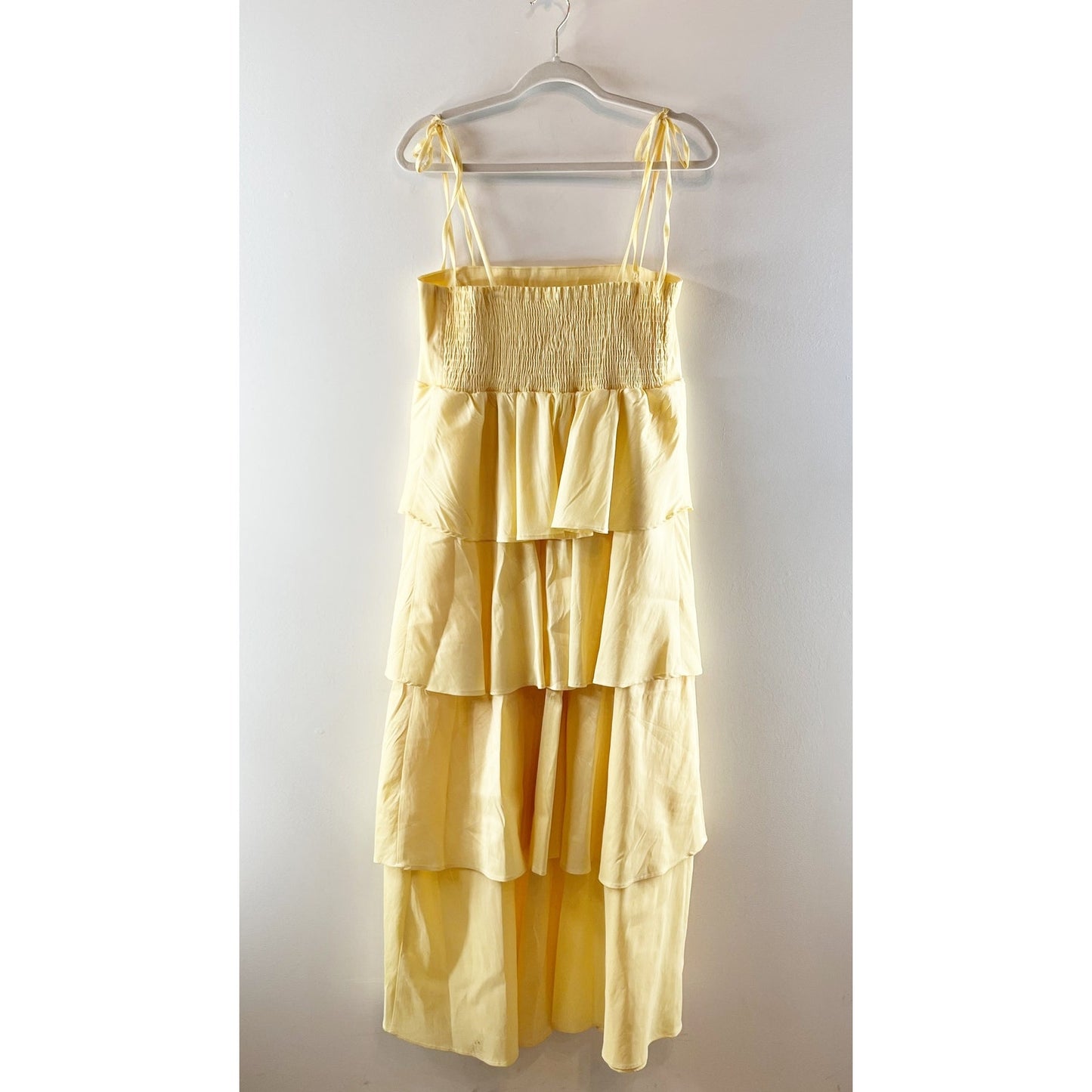 Show Me Your Mumu Meet Cute Tiered Ruffle Midi Dress Pale Yellow Taffeta XXL