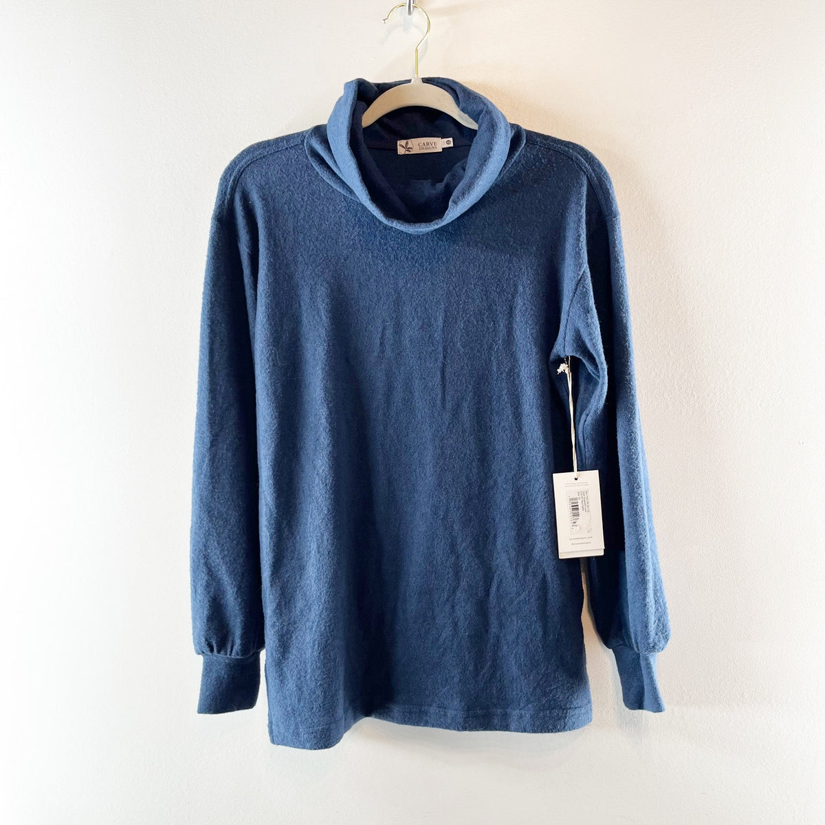 Carve Designs Cove Supersoft Cowl Neck Pullover Top Heather Navy Blue XS