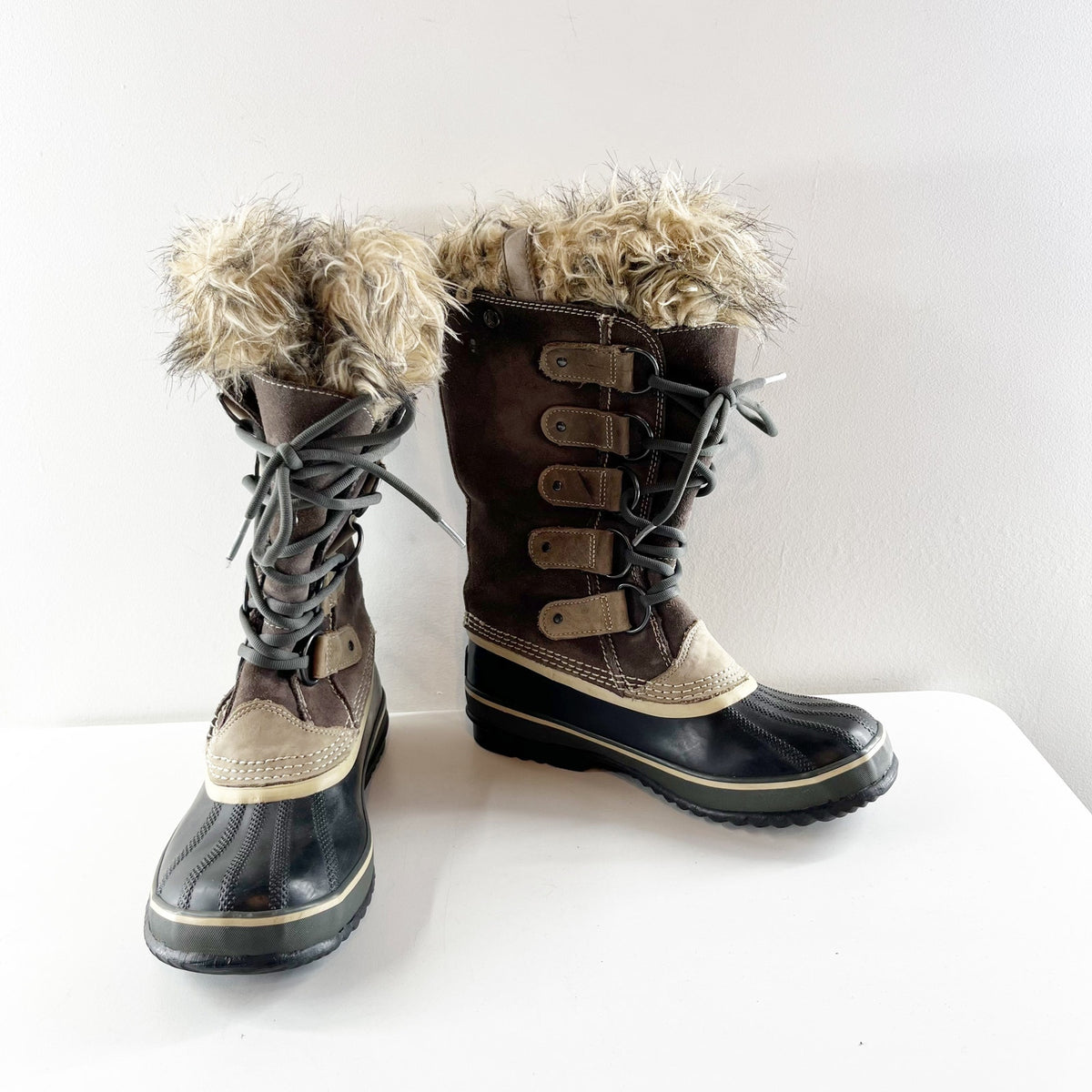 Sorel Joan of Arc Tall Waterproof Faux Fur Lined Winter Snow Rain Boots Brown 8
