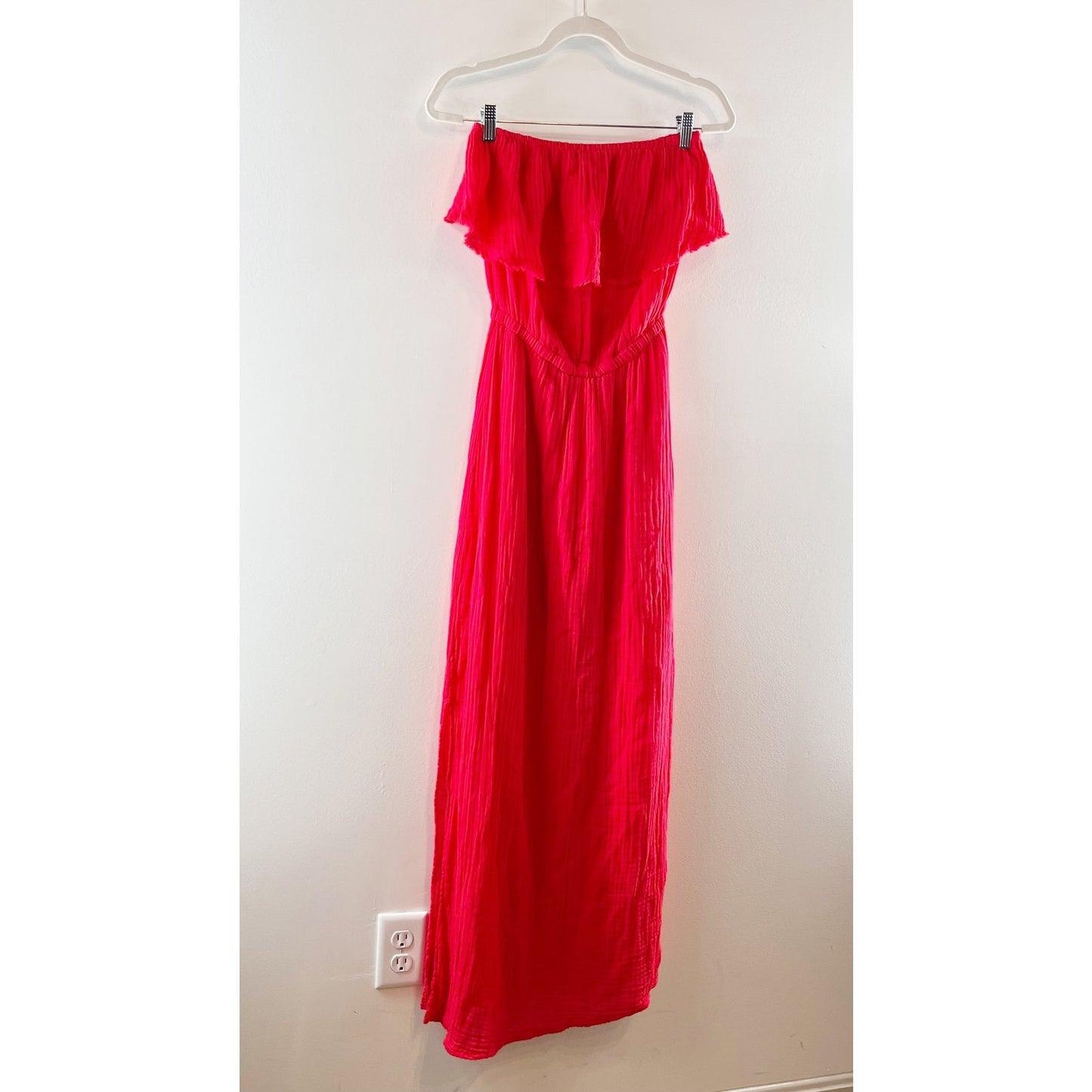 Michael Stars 100% Cotton Double Gauze Ruffle Tara Tube Maxi Dress Salsa Red XS