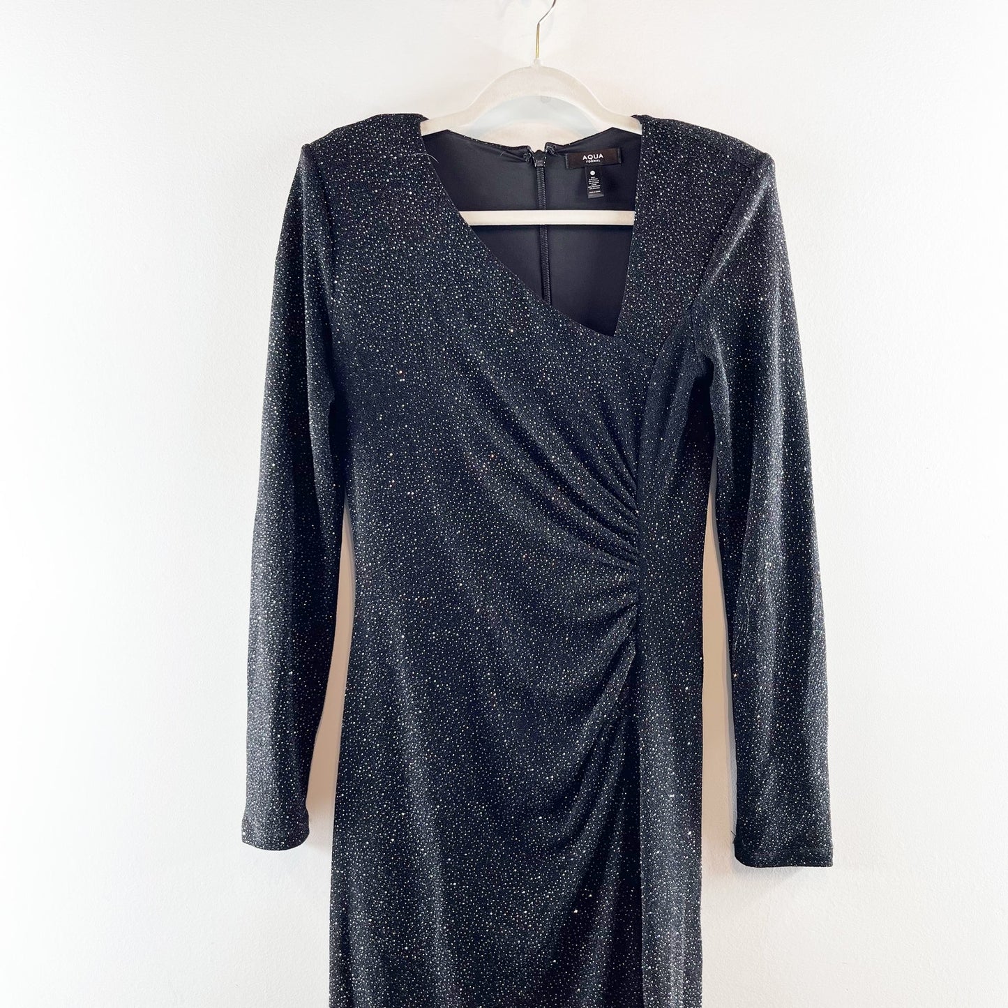 Aqua Formal Long Sleeve Shimmer Glitter Maxi Dress Gown Black Medium