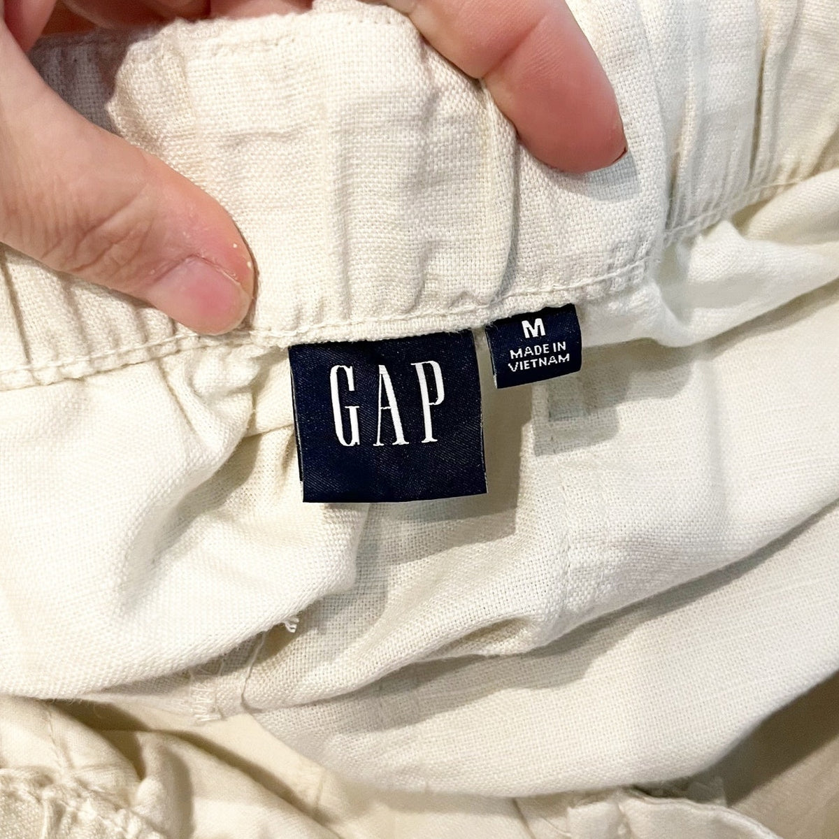 GAP Elastic Waist Twill Straight Leg Chino Khaki Pants Cream Medium