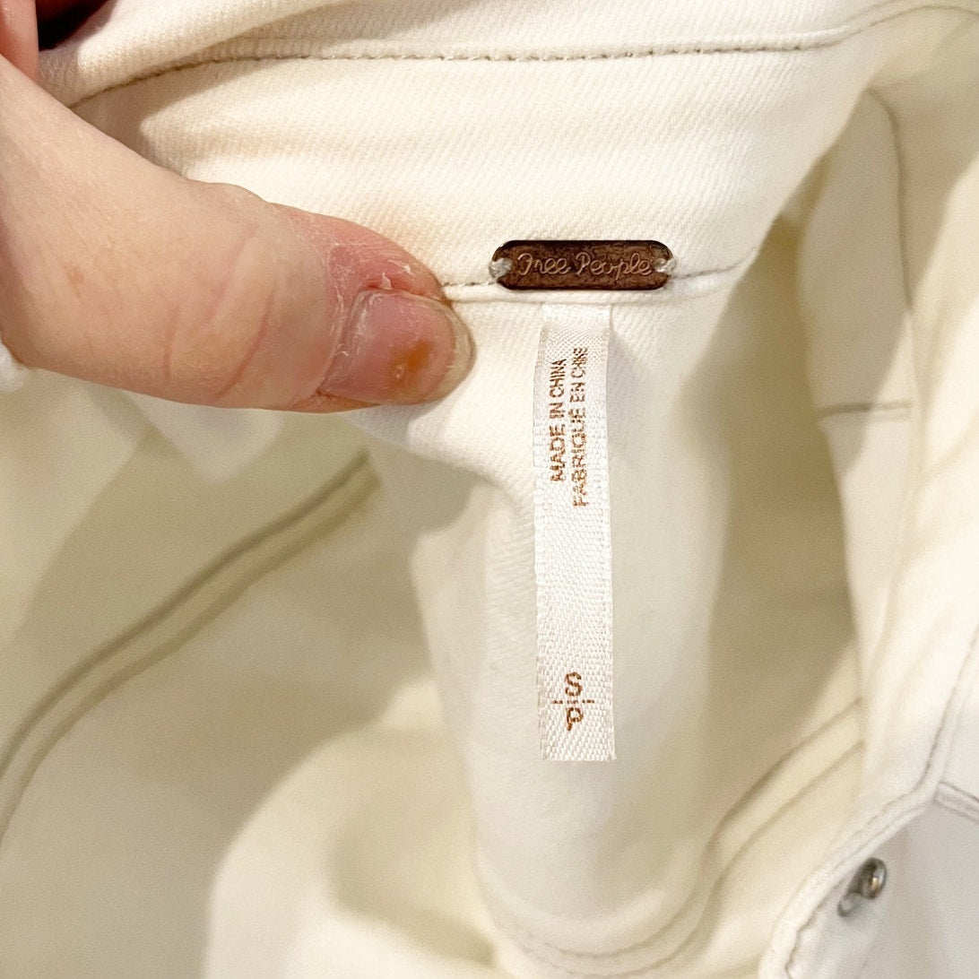 Free People Dynomite Long Sleeve Denim Snap Button Mini Shirt Dress White Small