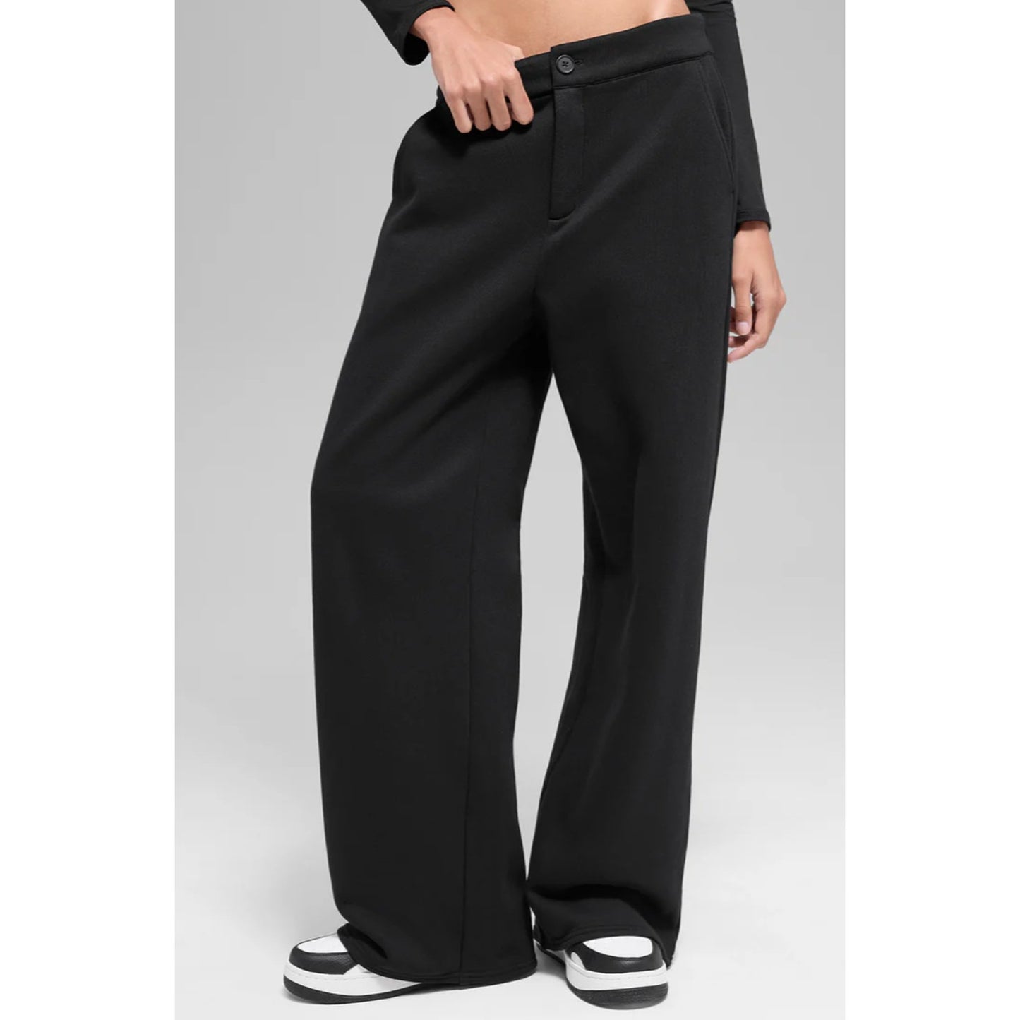 Alo High-Waist Sweatpant Trouser Wide Leg Pants Black Small
