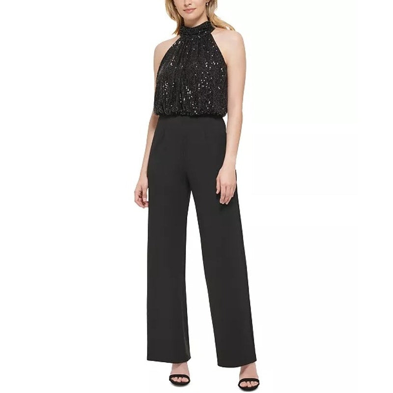Eliza J Sleeveless Sequin Wide Leg Jumpsuit Black 4