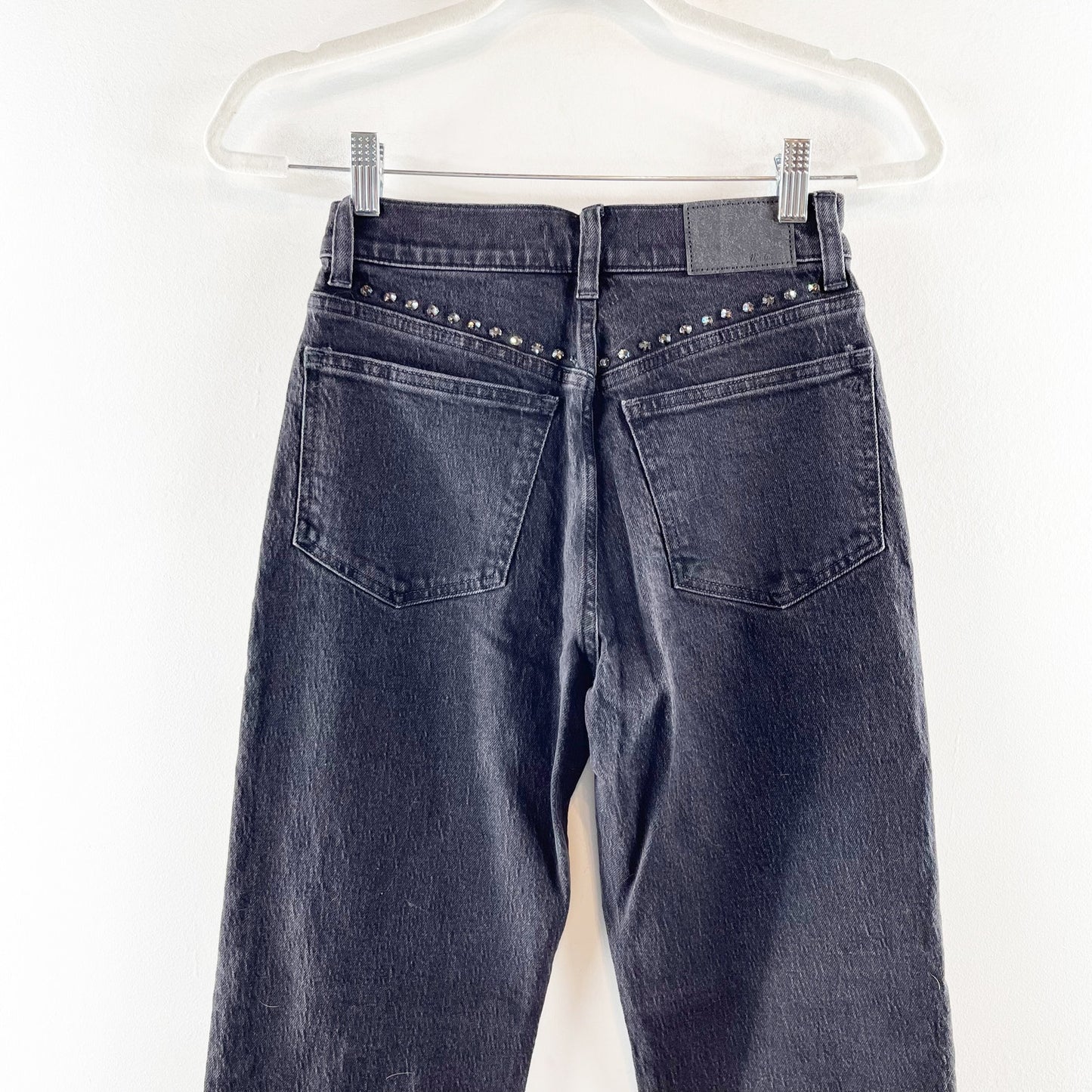 Madewell The 90s Straight Leg High Rise Jeans Rhinestone Studded Black 24 / 00