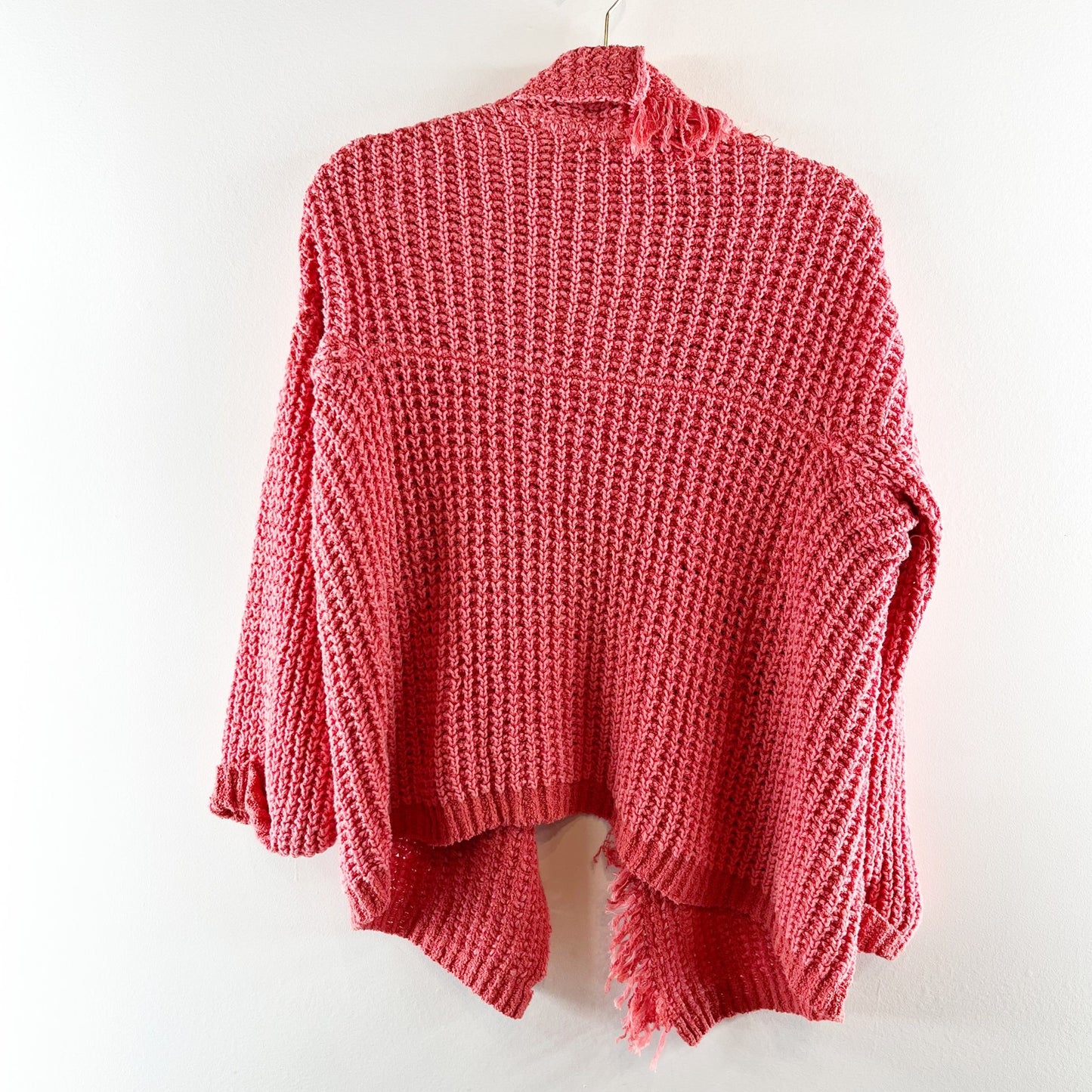Free People I'll Be Around Chunky Fringe Cardigan Sweater Coral Pink XS