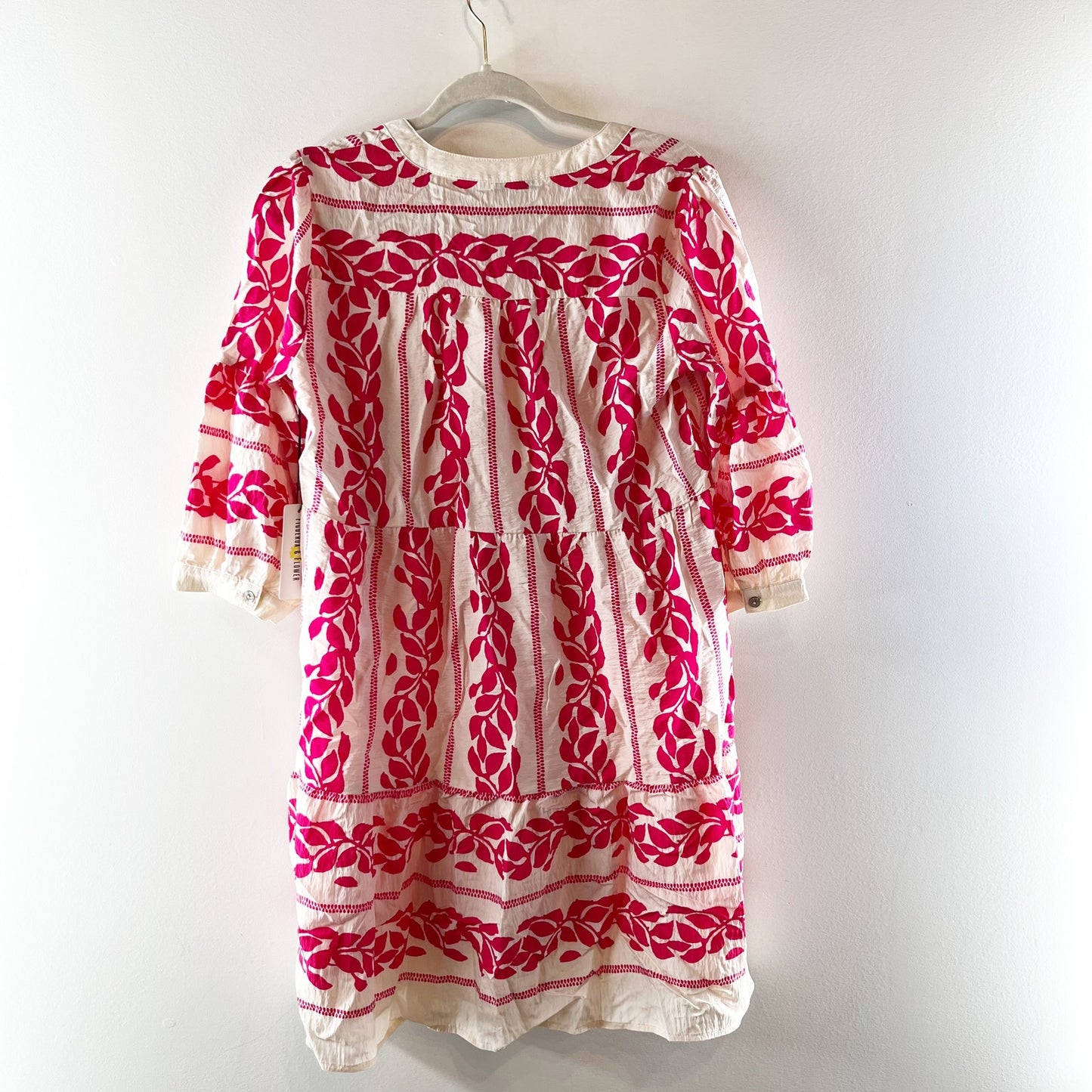 Figueroa & Flower Printed 3/4 Sleeve Tunic Mini Dress Red Cream Small