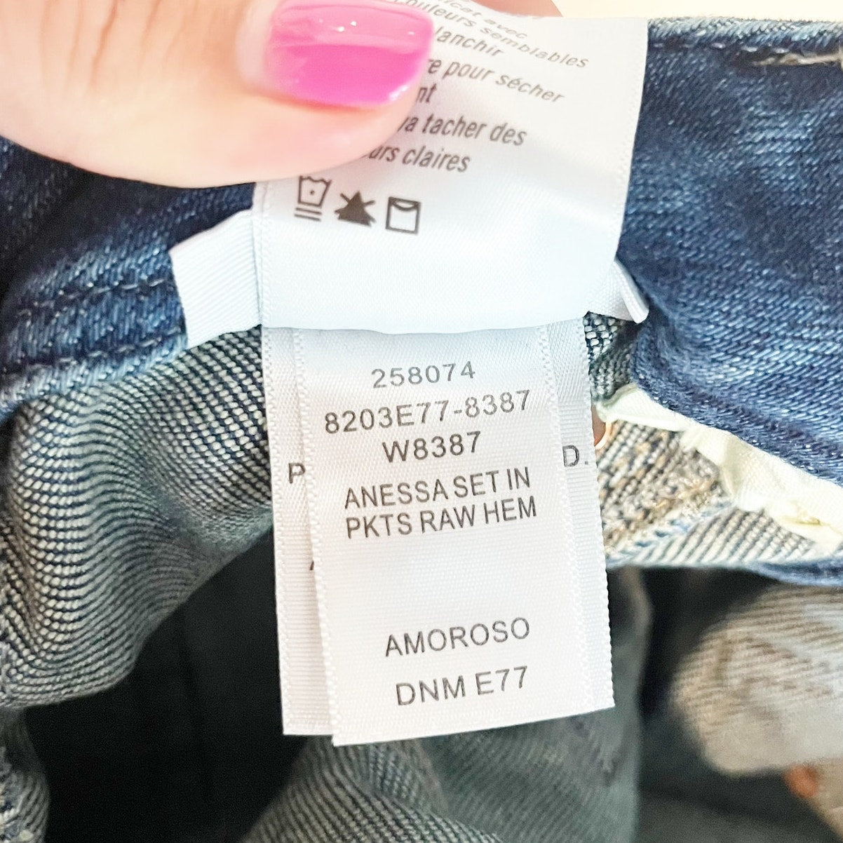 Paige Anessa High Rise Wide Leg Jeans Set in Pockets Raw Hem Amoroso Blue 26