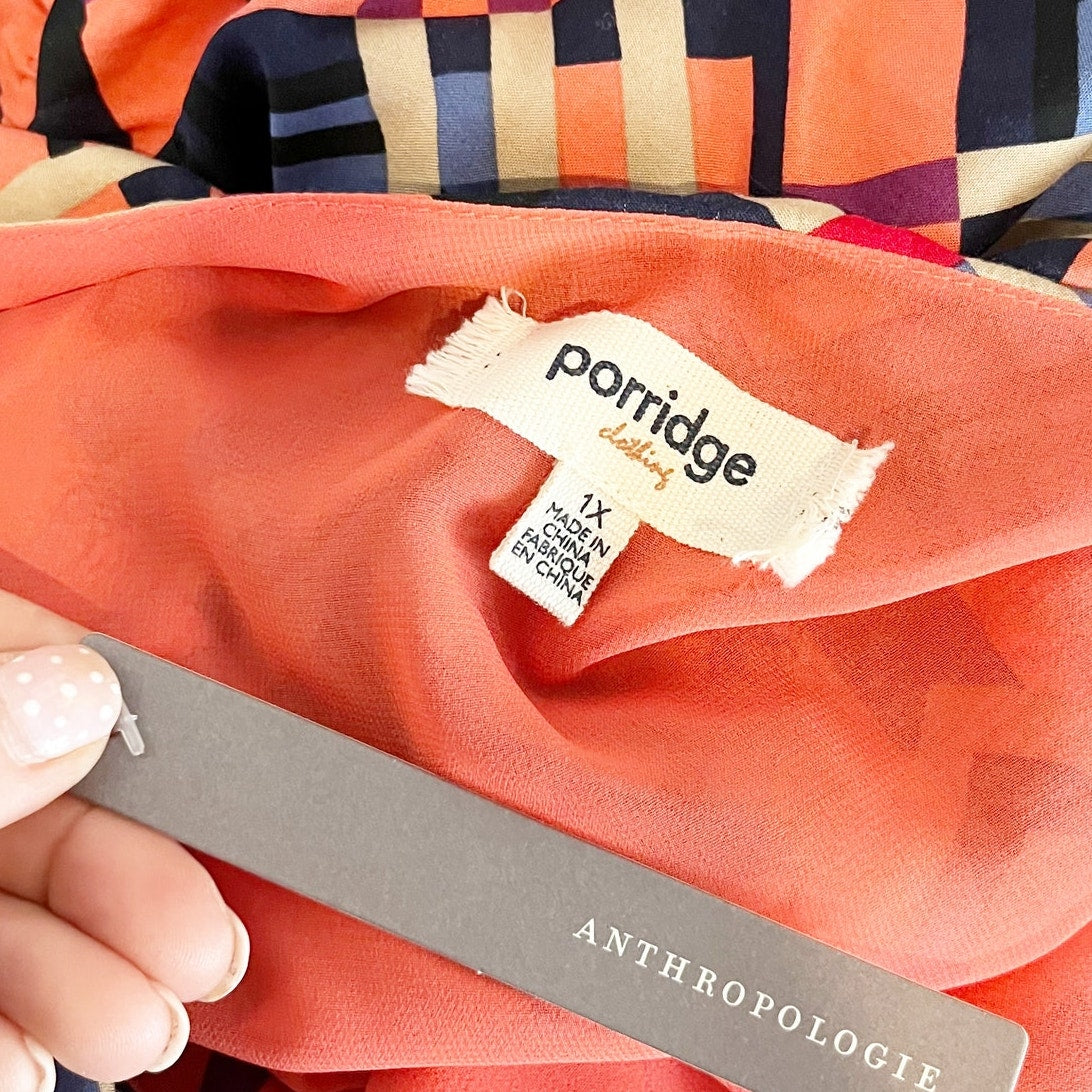 Porridge Anthropologie Amity Long Sleeve Printed Wrap Midi Dress Purple Orange