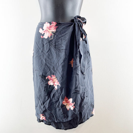 Tommy Bahama Silk Luscious Lily Wrap Sarong Skirt Black Small