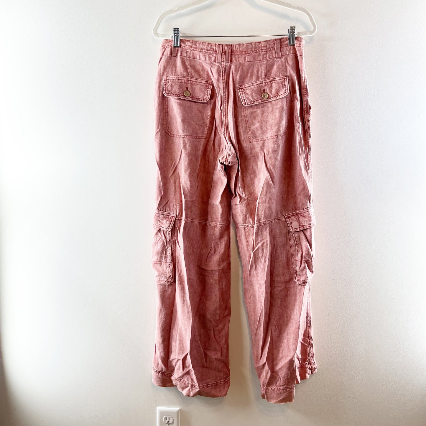Pilcro Anthropologie Mid Rise Wide Leg Linen Blend Beach Cargo Pants Coral Pink