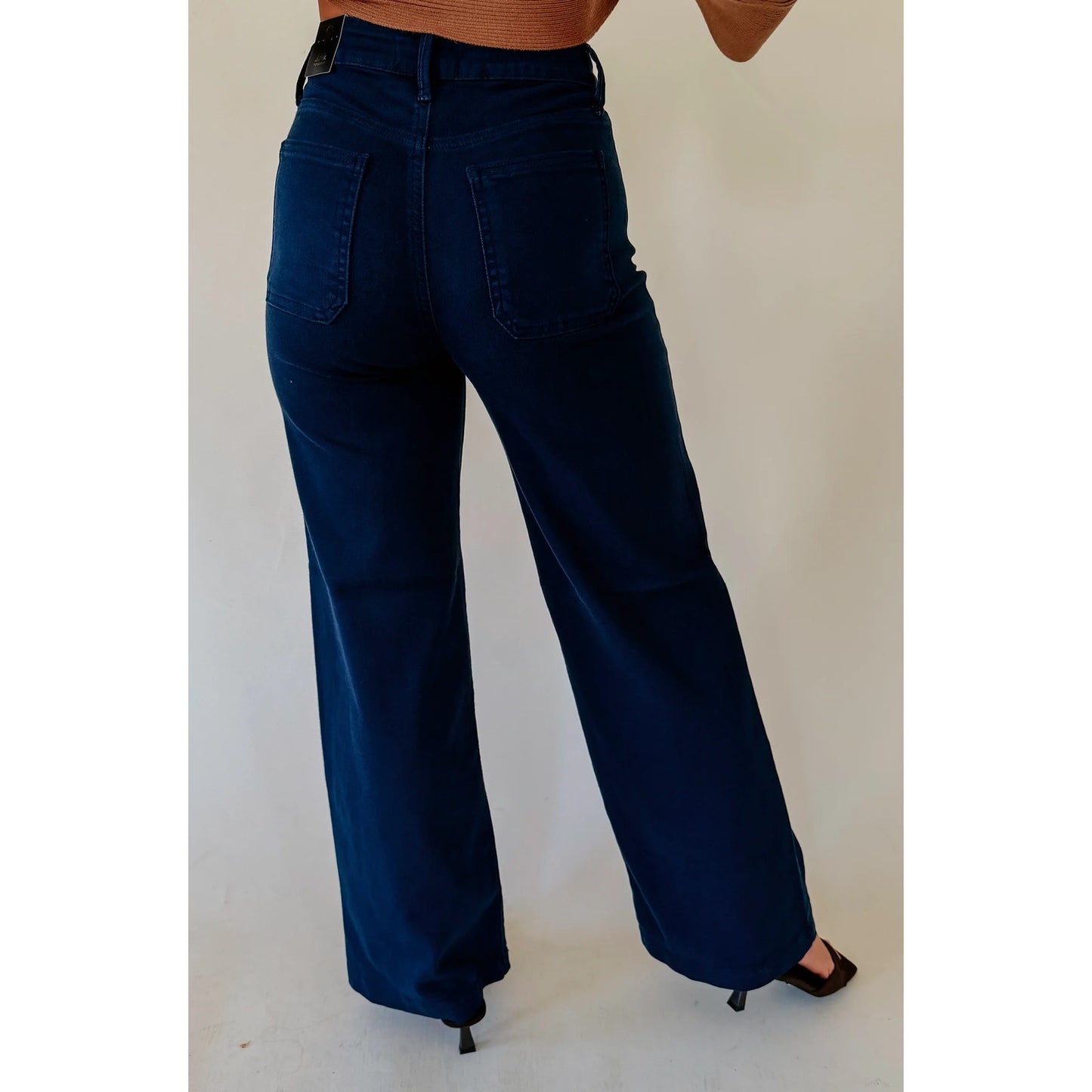 JBD Corduroy Mini Patch Pocket Longer Length Wide Leg Denim Jeans Navy 26