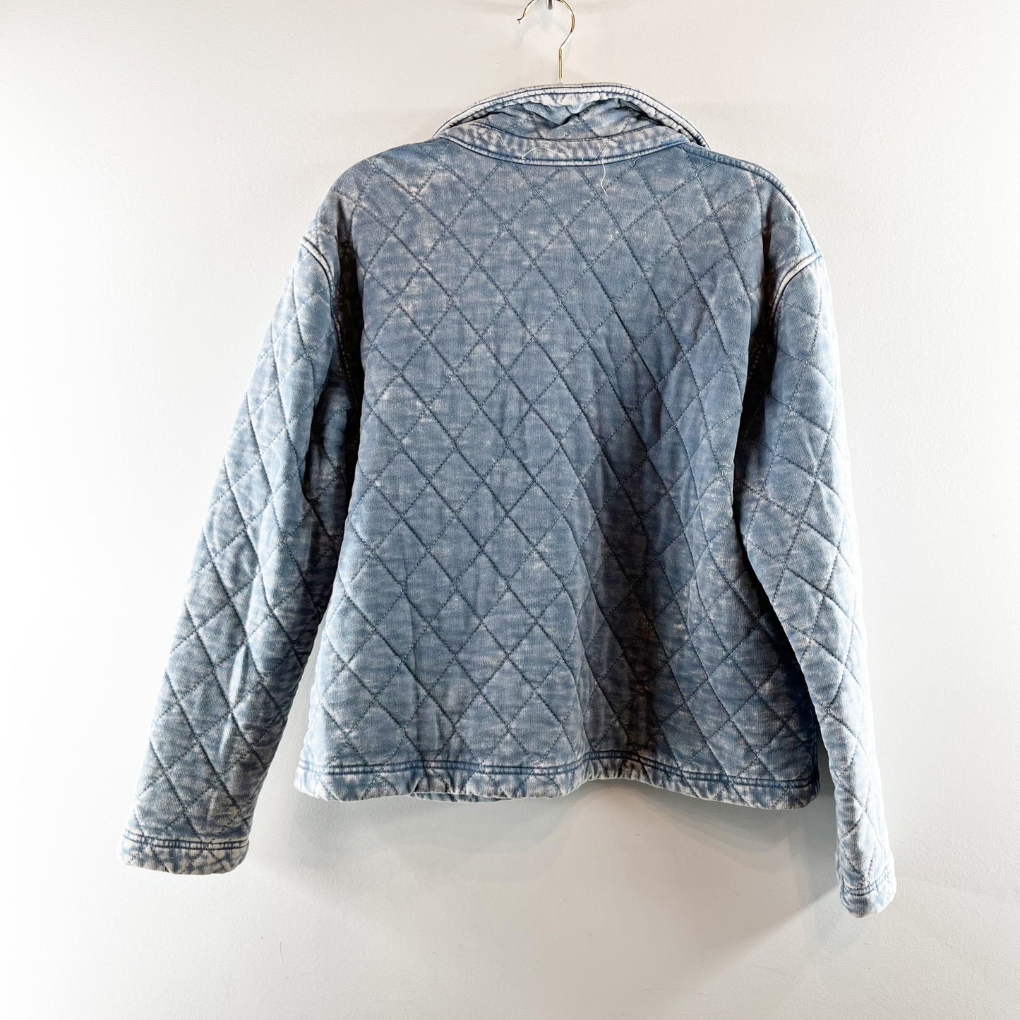 Jane + Delancey Long Sleeve Button Up Quilted Denim Washed Jacket Blue Large